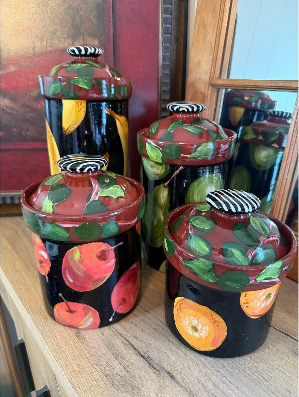 Vintage Droll Designs Hand-Painted Fruit Ceramic Canisters